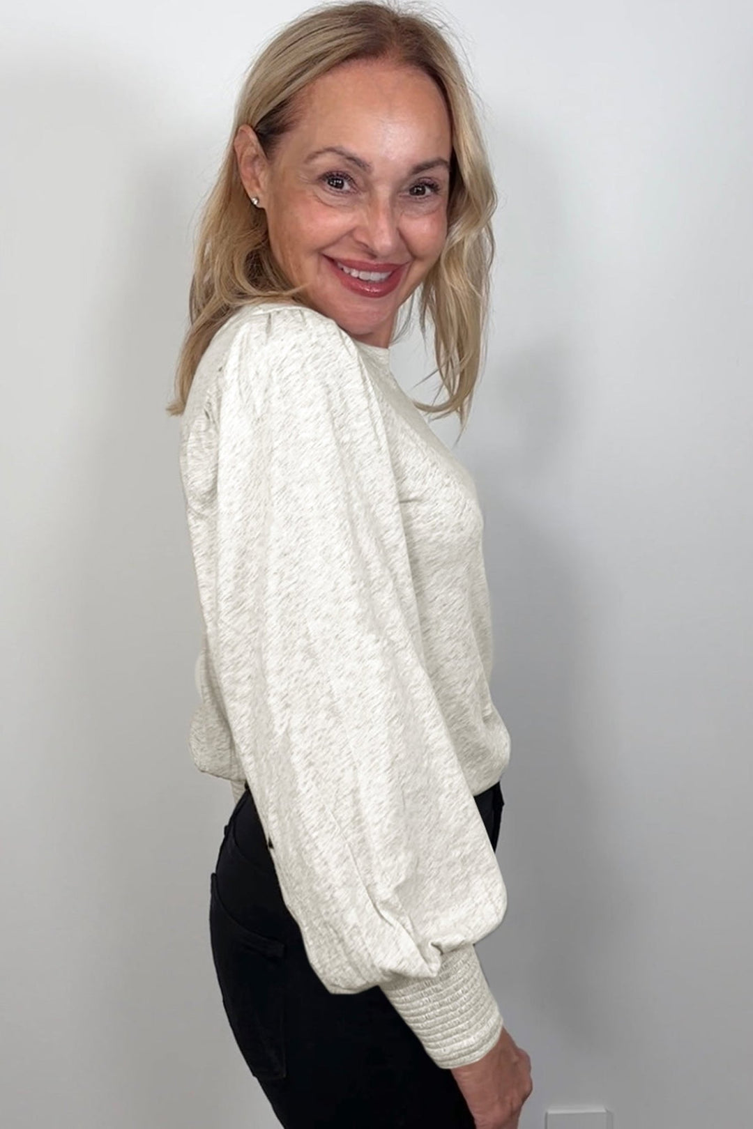 Oatmeal Puff Sleeve Peasant Top - Trendy Tops/Long Sleeve Tops in Oatmeal for Women | The802Gypsy