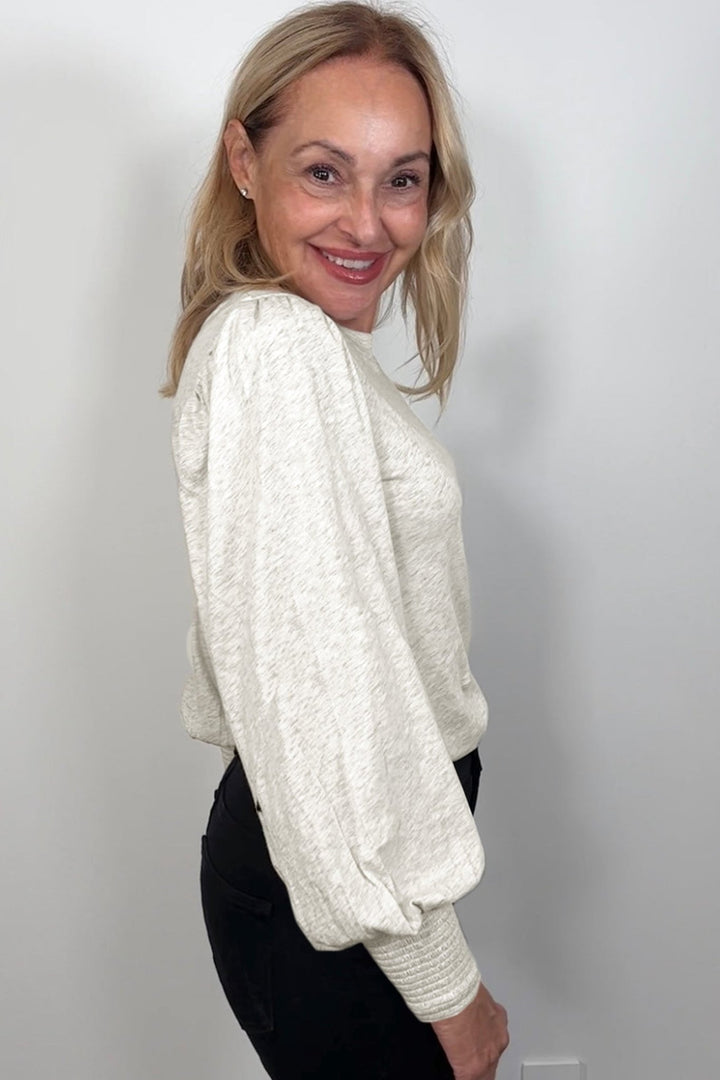 Oatmeal Puff Sleeve Peasant Top - Trendy Tops/Long Sleeve Tops in Oatmeal for Women | The802Gypsy