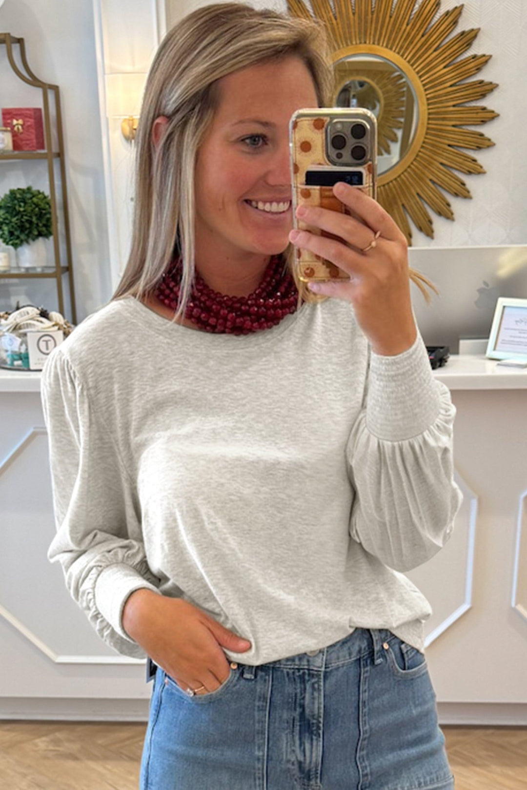 Oatmeal Puff Sleeve Peasant Top - Trendy Tops/Long Sleeve Tops in Oatmeal for Women | The802Gypsy