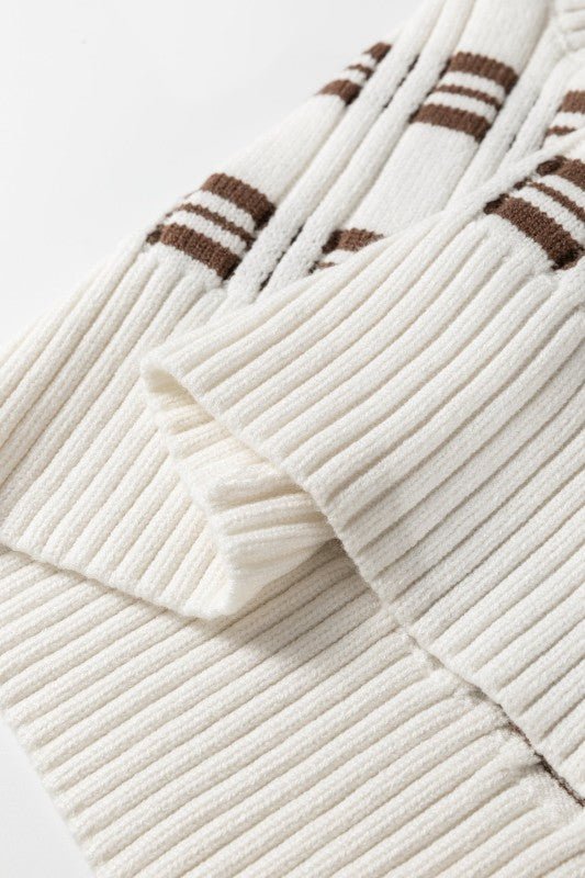 JUNIPER BLVD Geometric Textured V - Neck Cropped Sweater Top - Trendy Tops/Sweater Vests in White for Women | The802Gypsy