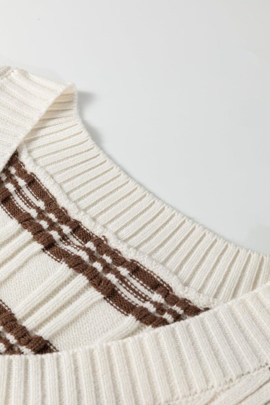 JUNIPER BLVD Geometric Textured V - Neck Cropped Sweater Top - Trendy Tops/Sweater Vests in White for Women | The802Gypsy