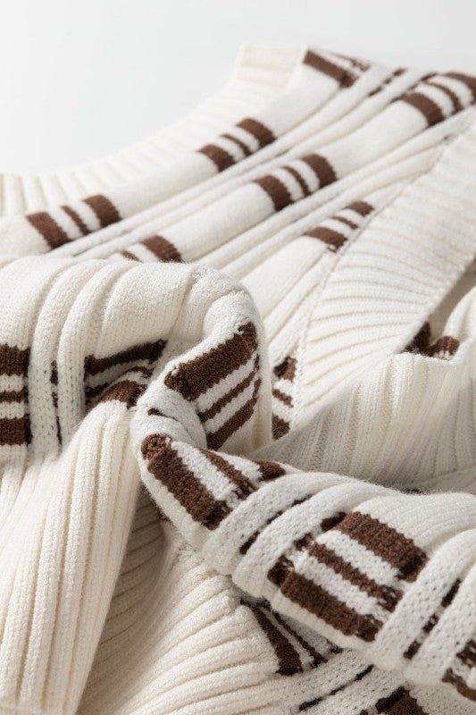 JUNIPER BLVD Geometric Textured V - Neck Cropped Sweater Top - Trendy Tops/Sweater Vests in White for Women | The802Gypsy