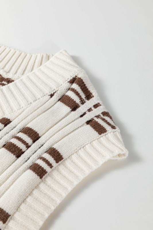 JUNIPER BLVD Geometric Textured V - Neck Cropped Sweater Top - Trendy Tops/Sweater Vests in White for Women | The802Gypsy