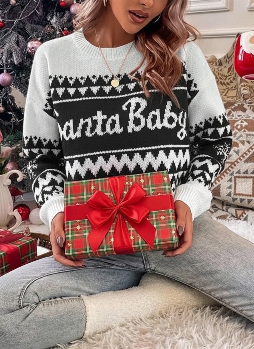 Santa Baby Christmas Sweater - Trendy Tops/Sweaters in Black for Women | The802Gypsy