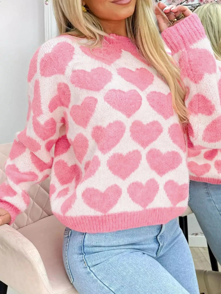 Valentine Heart Round Neck Sweater - Trendy Tops/Sweaters in Blush Pink for Women | The802Gypsy