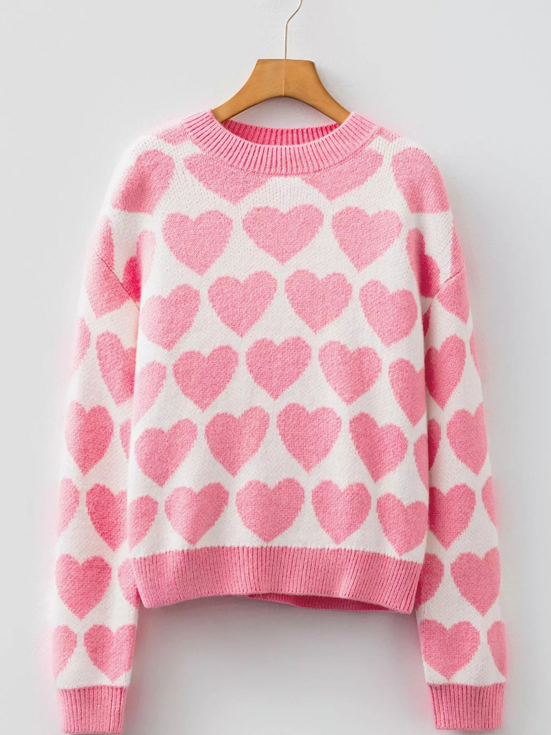 Valentine Heart Round Neck Sweater - Trendy Tops/Sweaters in Blush Pink for Women | The802Gypsy
