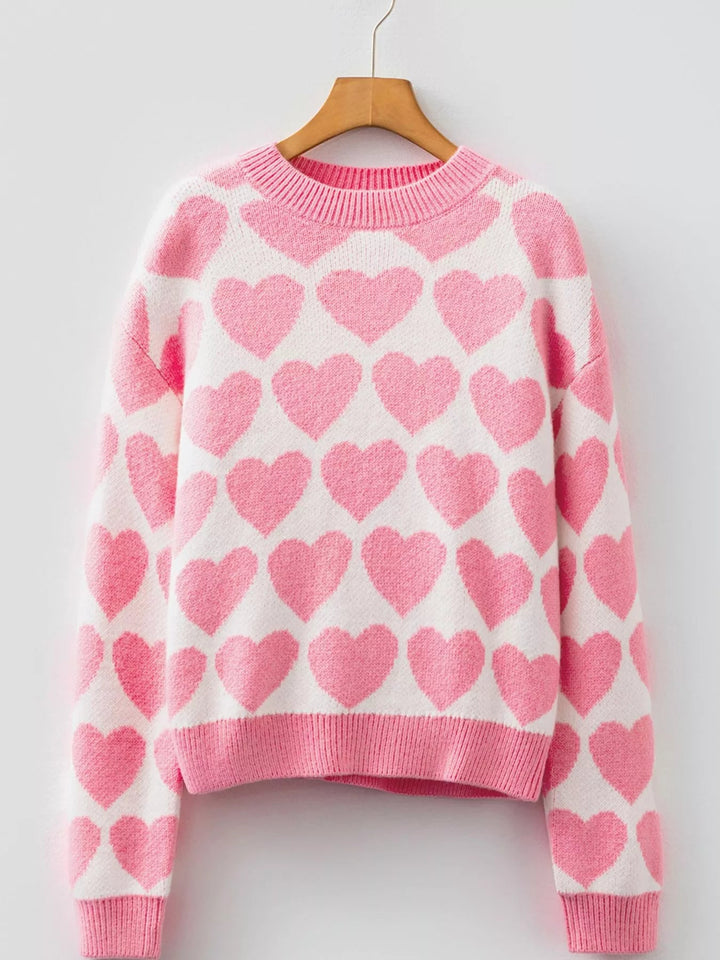 Valentine Heart Round Neck Sweater - Trendy Tops/Sweaters in Blush Pink for Women | The802Gypsy