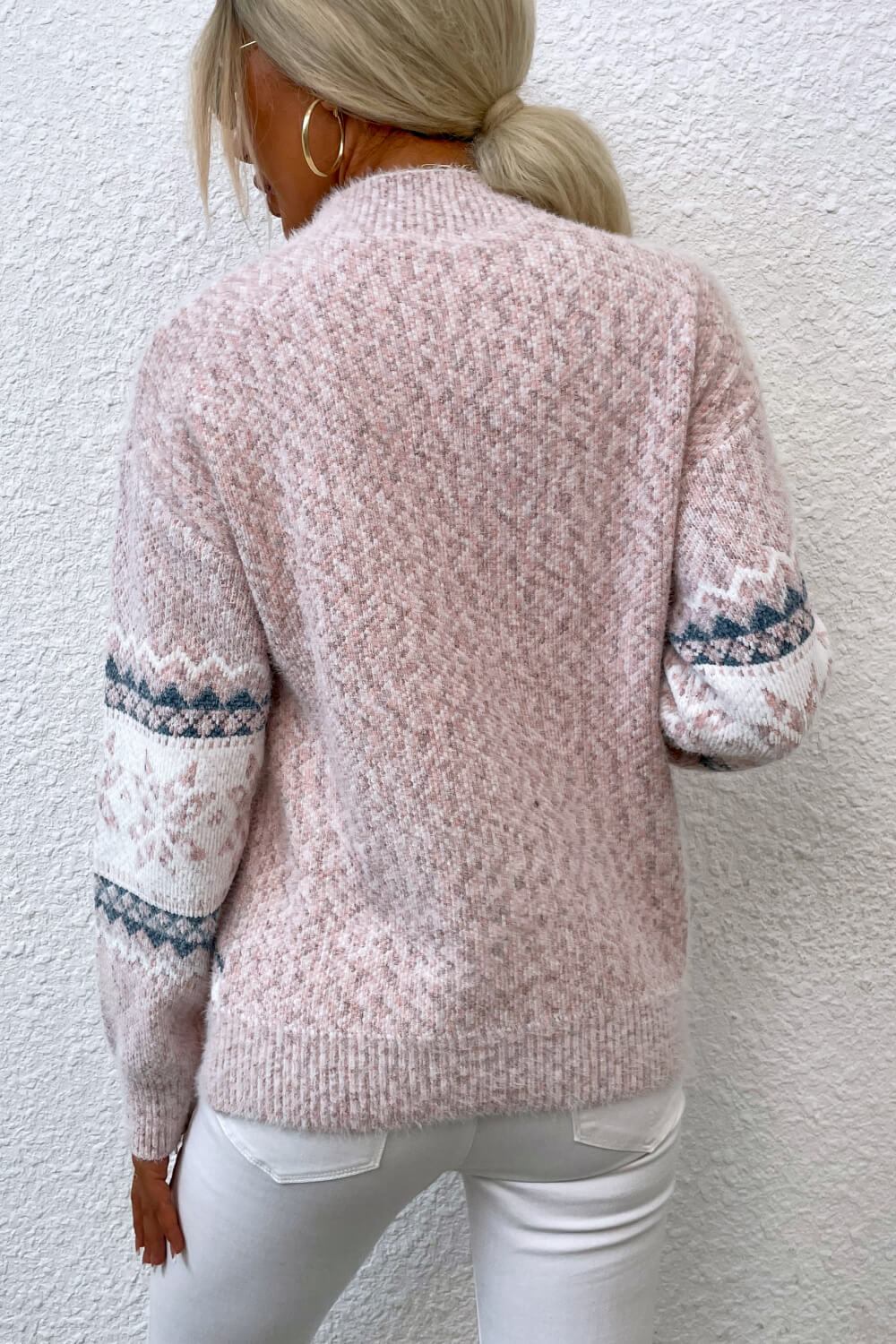 Snowflake Pattern Mock Neck Sweater - Trendy Tops/Sweaters in Blush Pink for Women | The802Gypsy