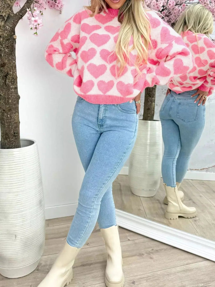 Valentine Heart Round Neck Sweater - Trendy Tops/Sweaters in Blush Pink for Women | The802Gypsy