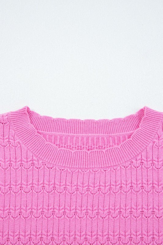 JUNIPER BLVD Solid Knit Ribbed Cuff Crewneck Sweater - Trendy Tops/Sweaters in Bright Pink for Women | The802Gypsy