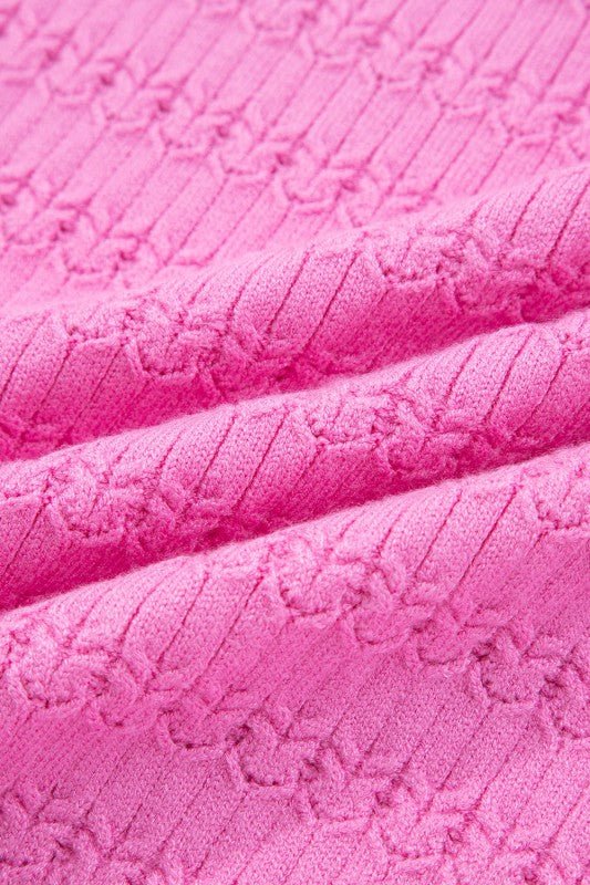 JUNIPER BLVD Solid Knit Ribbed Cuff Crewneck Sweater - Trendy Tops/Sweaters in Bright Pink for Women | The802Gypsy