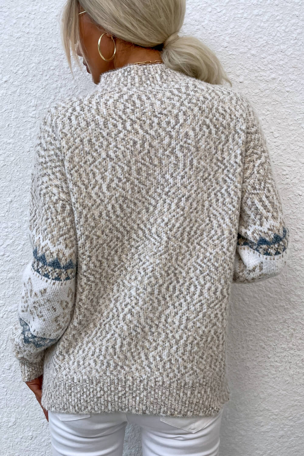 Snowflake Pattern Mock Neck Sweater - Trendy Tops/Sweaters in Cloudy Blue for Women | The802Gypsy
