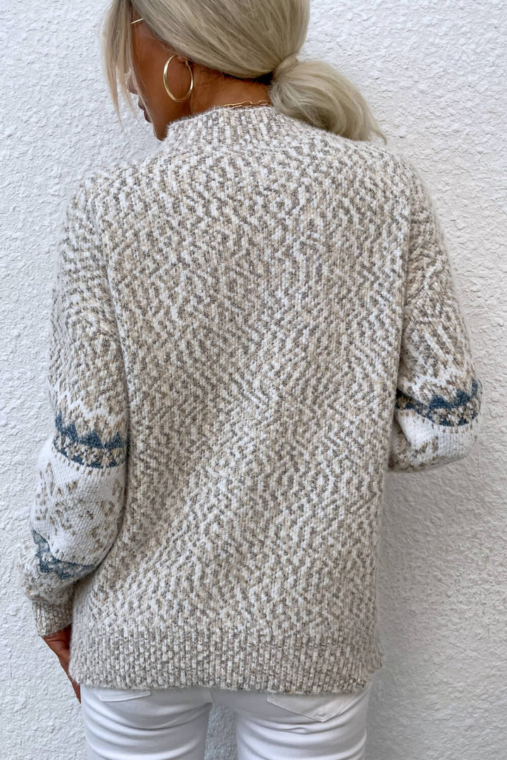 Snowflake Pattern Mock Neck Sweater - Trendy Tops/Sweaters in Cloudy Blue for Women | The802Gypsy