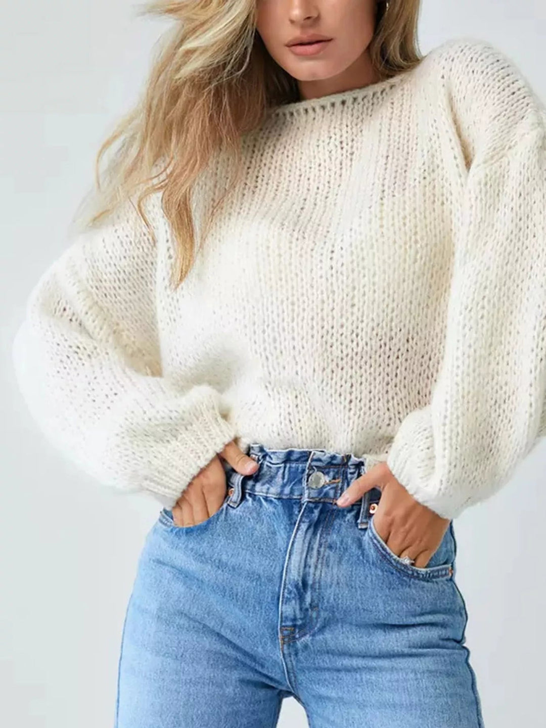 Chunky Knit Boat Neck Sweater - Trendy Tops/Sweaters in Cream for Women | The802Gypsy