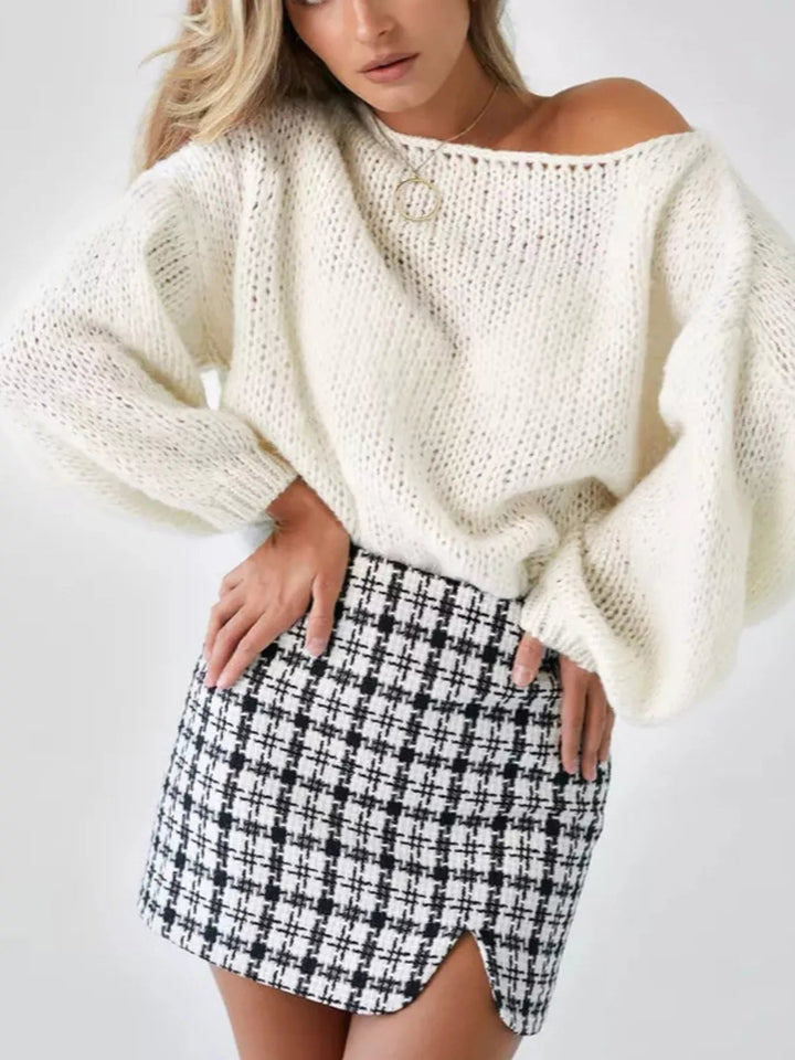 Chunky Knit Boat Neck Sweater - Trendy Tops/Sweaters in Cream for Women | The802Gypsy