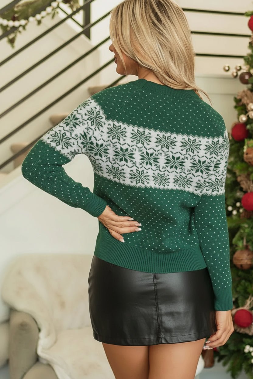 Green Cable Knit Round Neck Sweater - Trendy Tops/Sweaters in Dark Green for Women | The802Gypsy