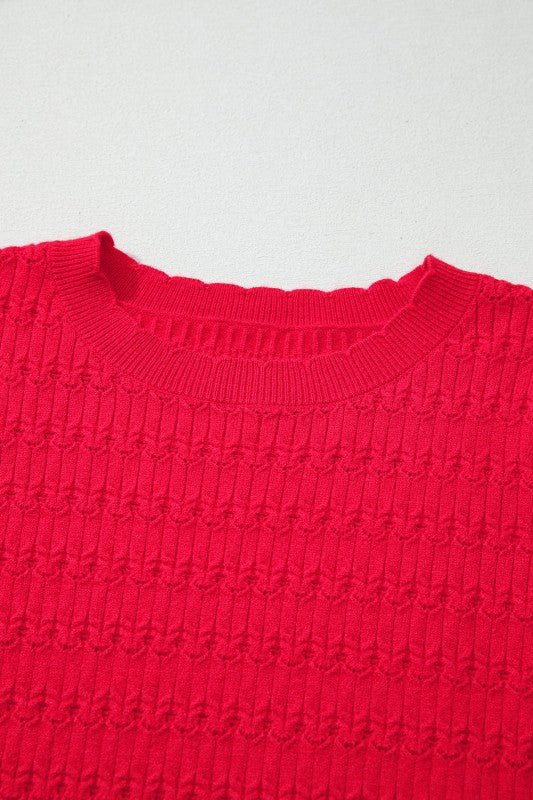 JUNIPER BLVD Solid Knit Ribbed Cuff Crewneck Sweater - Trendy Tops/Sweaters in Fiery Red for Women | The802Gypsy