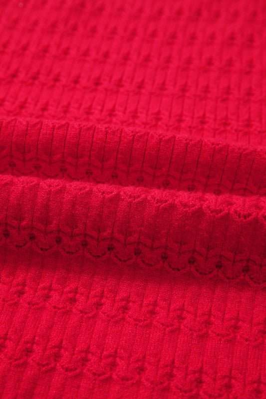 JUNIPER BLVD Solid Knit Ribbed Cuff Crewneck Sweater - Trendy Tops/Sweaters in Fiery Red for Women | The802Gypsy