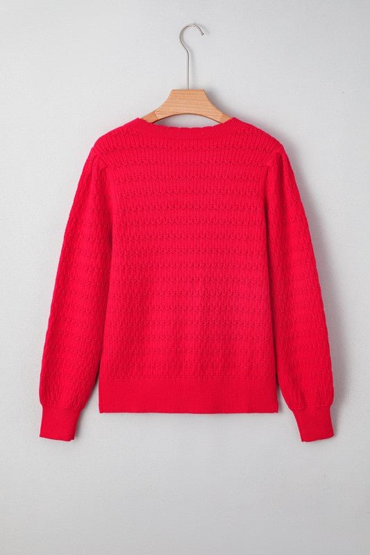 JUNIPER BLVD Solid Knit Ribbed Cuff Crewneck Sweater - Trendy Tops/Sweaters in Fiery Red for Women | The802Gypsy