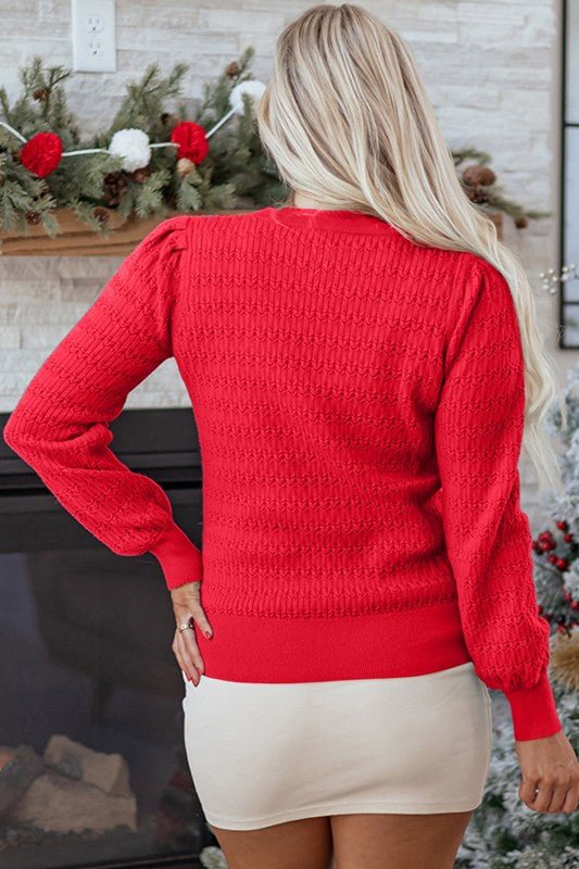 JUNIPER BLVD Solid Knit Ribbed Cuff Crewneck Sweater - Trendy Tops/Sweaters in Fiery Red for Women | The802Gypsy