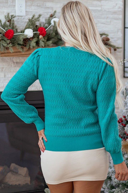 JUNIPER BLVD Solid Knit Ribbed Cuff Crewneck Sweater - Trendy Tops/Sweaters in Fiery Red for Women | The802Gypsy