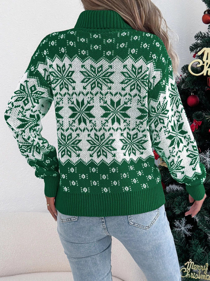 Cozy Snowflake Turtleneck Sweater - Trendy Tops/Sweaters in Green for Women | The802Gypsy