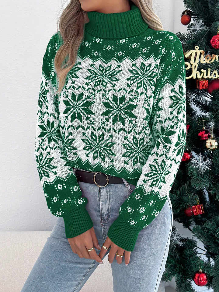 Cozy Snowflake Turtleneck Sweater - Trendy Tops/Sweaters in Green for Women | The802Gypsy