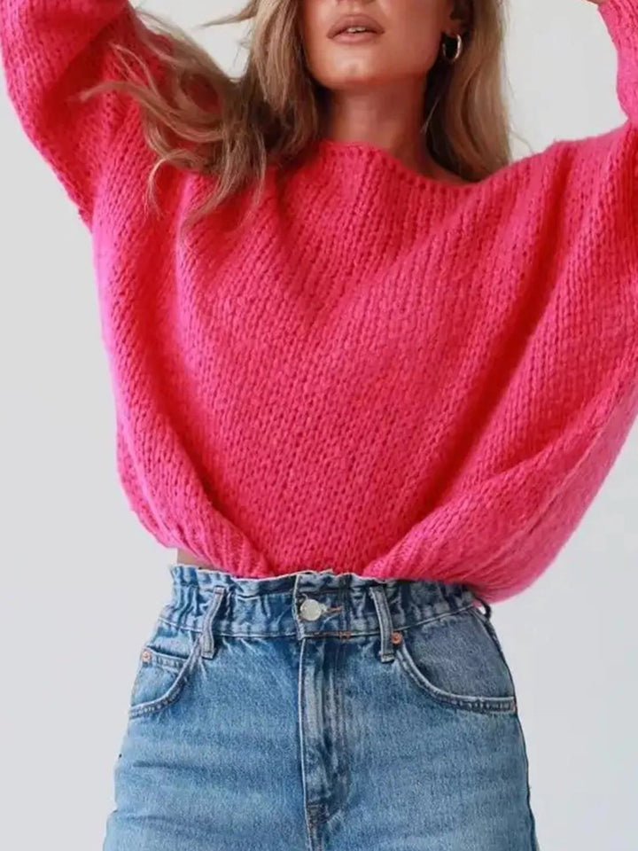 Chunky Knit Boat Neck Sweater - Trendy Tops/Sweaters in Hot Pink for Women | The802Gypsy