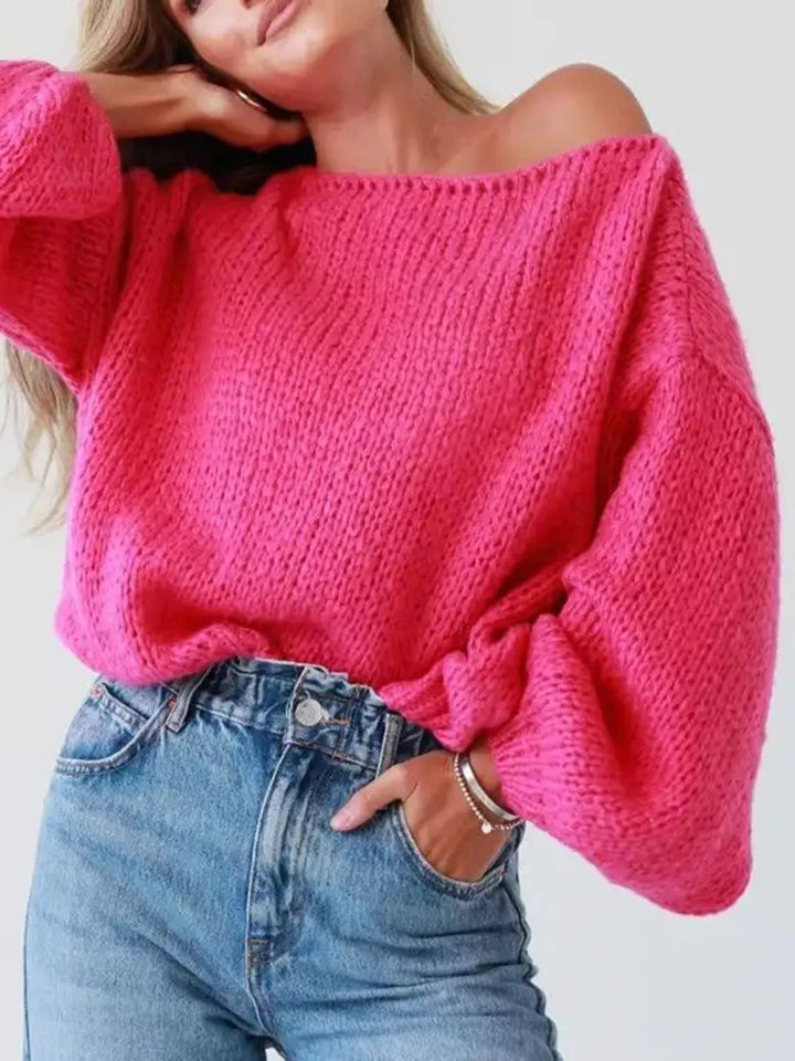 Chunky Knit Boat Neck Sweater - Trendy Tops/Sweaters in Hot Pink for Women | The802Gypsy