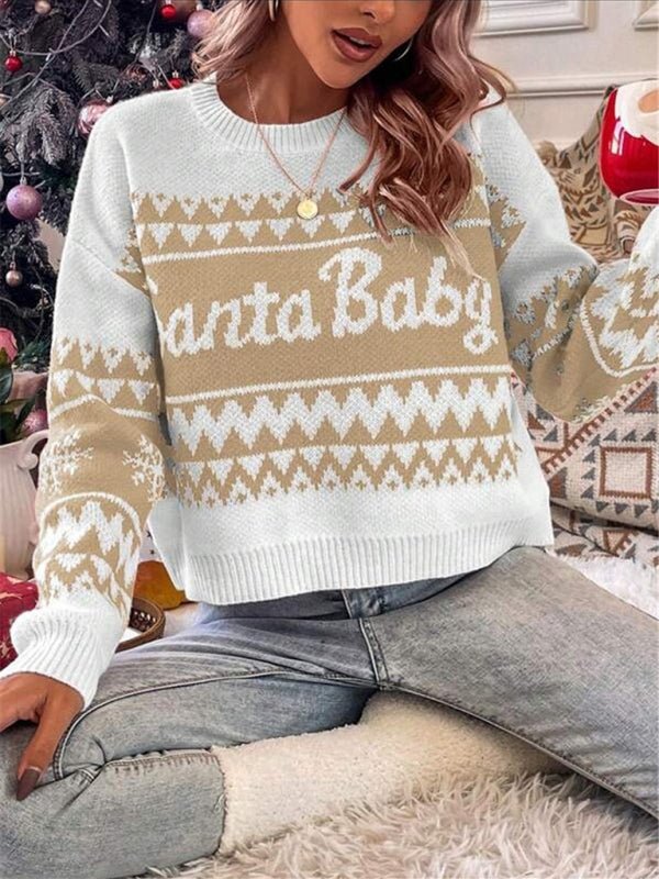 Santa Baby Christmas Sweater - Trendy Tops/Sweaters in Khaki for Women | The802Gypsy