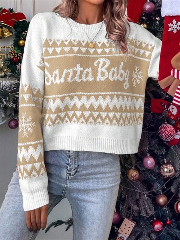 Santa Baby Christmas Sweater - Trendy Tops/Sweaters in Khaki for Women | The802Gypsy
