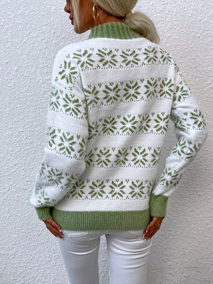 Snowflake Pattern Mock Neck Sweater - Trendy Tops/Sweaters in Matcha Green for Women | The802Gypsy