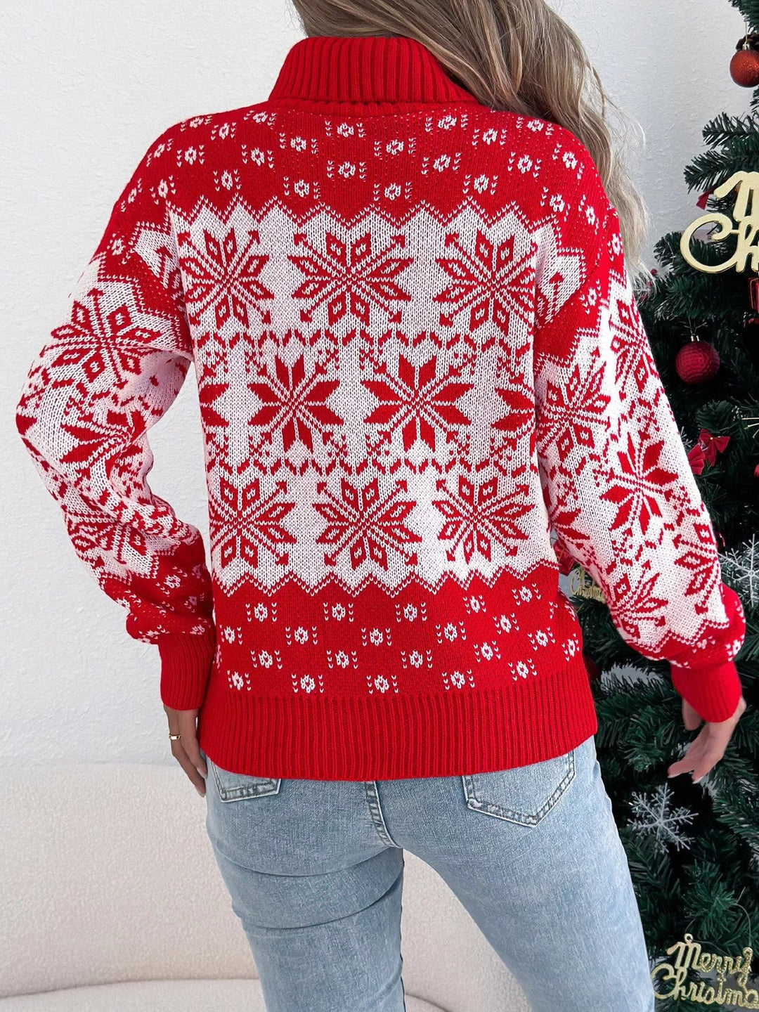 Cozy Snowflake Turtleneck Sweater - Trendy Tops/Sweaters in Red for Women | The802Gypsy