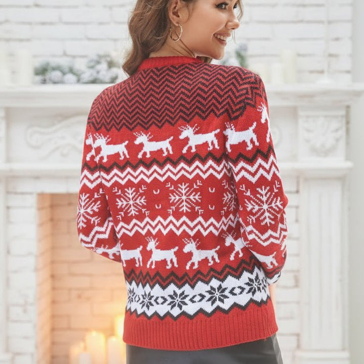 Red Reindeer Fair Isle Christmas Sweater - Trendy Tops/Sweaters in Red for Women | The802Gypsy