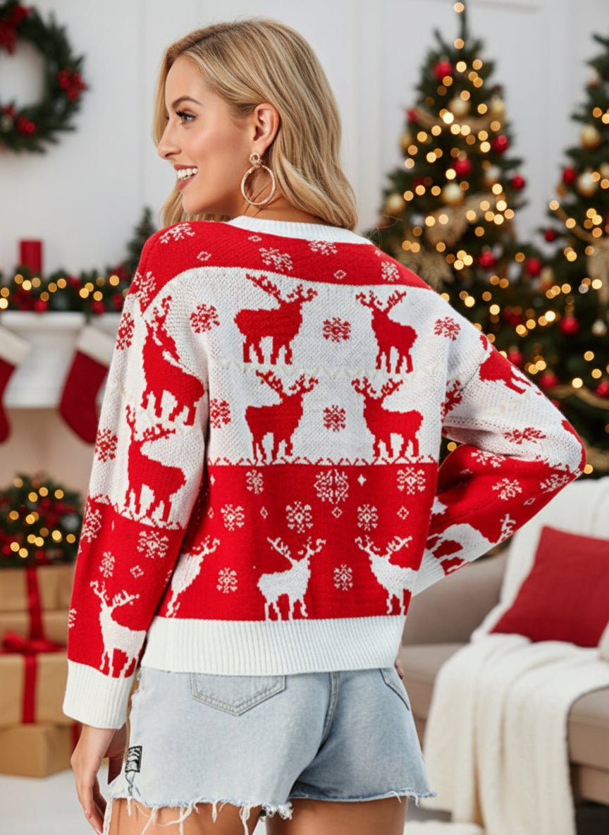 Reindeer Red Holiday Sweater - Trendy Tops/Sweaters in Red for Women | The802Gypsy