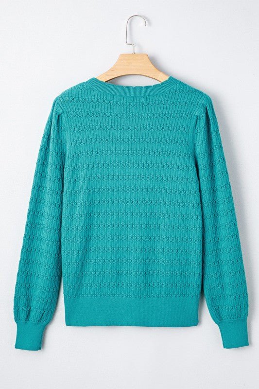 JUNIPER BLVD Solid Knit Ribbed Cuff Crewneck Sweater - Trendy Tops/Sweaters in Sea Green for Women | The802Gypsy