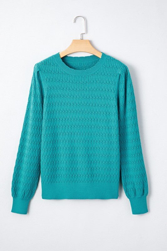 JUNIPER BLVD Solid Knit Ribbed Cuff Crewneck Sweater - Trendy Tops/Sweaters in Sea Green for Women | The802Gypsy