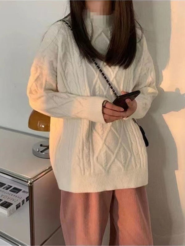 Round Neck Twist Design Loose Sweater - Trendy Tops/Sweaters in White for Women | The802Gypsy