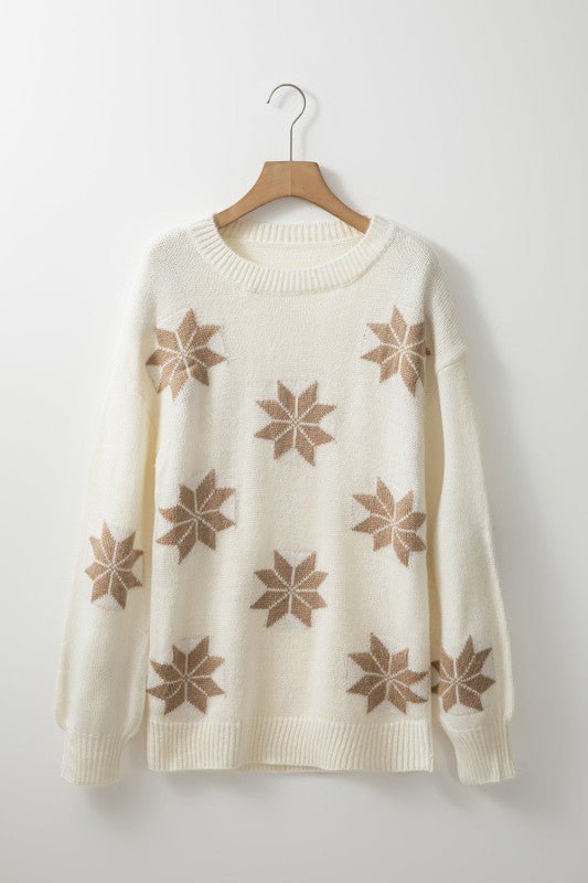 JUNIPER BLVD Christmas Snowflake Crewneck Sweater - Trendy Tops/Sweaters in White for Women | The802Gypsy