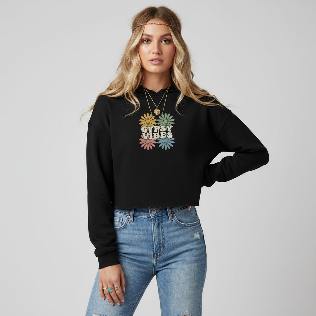 Gypsy Vibes Cropped Hoodie - Trendy Tops/Sweatshirts & Hoodies in Black for Women | The802Gypsy