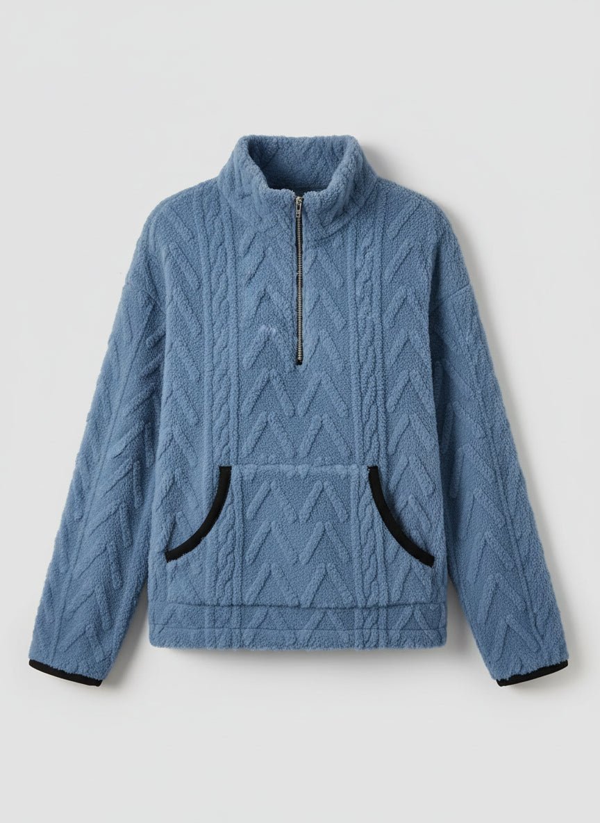 Cozy Fleece Half - Zip Pullover - Trendy Tops/Sweatshirts & Hoodies in Blue for Women | The802Gypsy