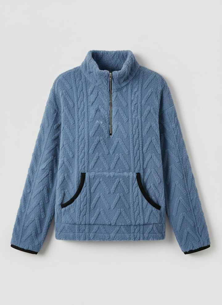 Cozy Fleece Half - Zip Pullover - Trendy Tops/Sweatshirts & Hoodies in Blue for Women | The802Gypsy