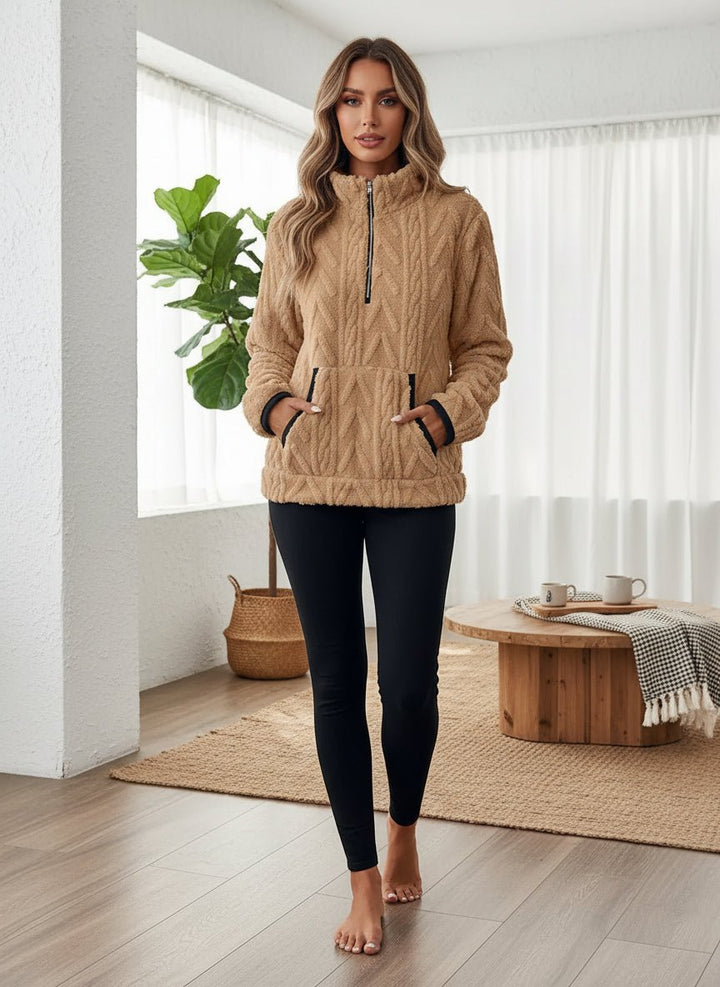 Cozy Fleece Half - Zip Pullover - Trendy Tops/Sweatshirts & Hoodies in Blue for Women | The802Gypsy