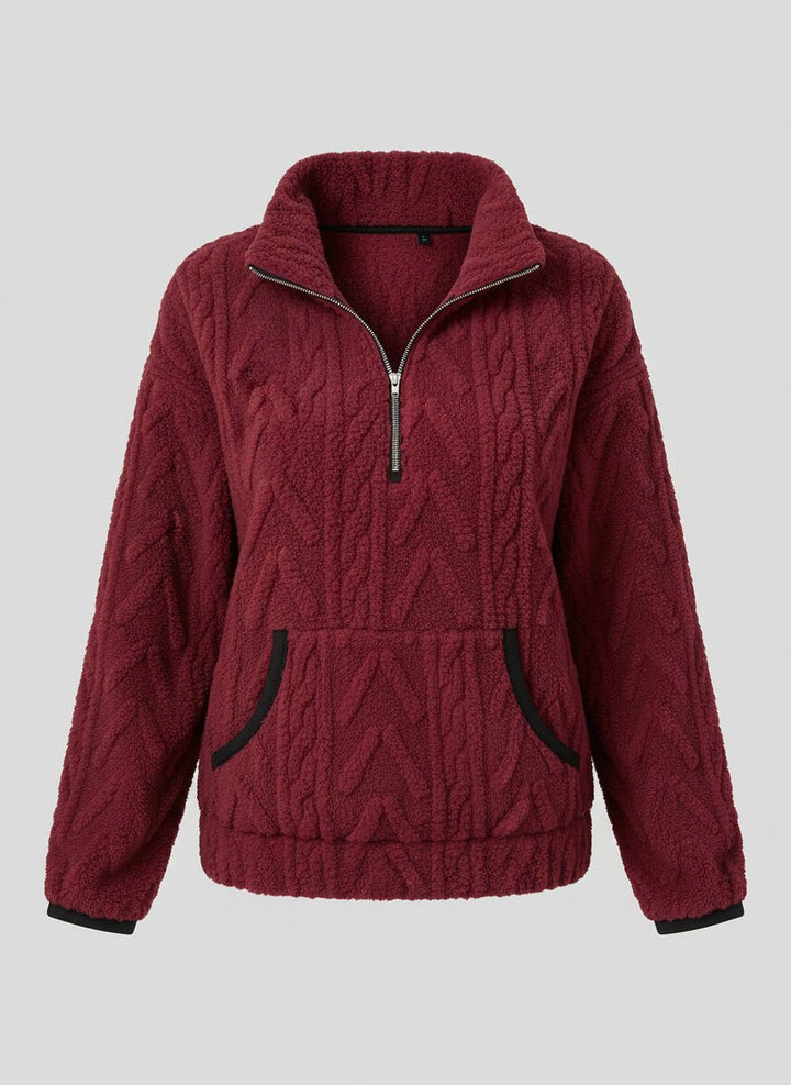 Cozy Fleece Half - Zip Pullover - Trendy Tops/Sweatshirts & Hoodies in Burgundy for Women | The802Gypsy