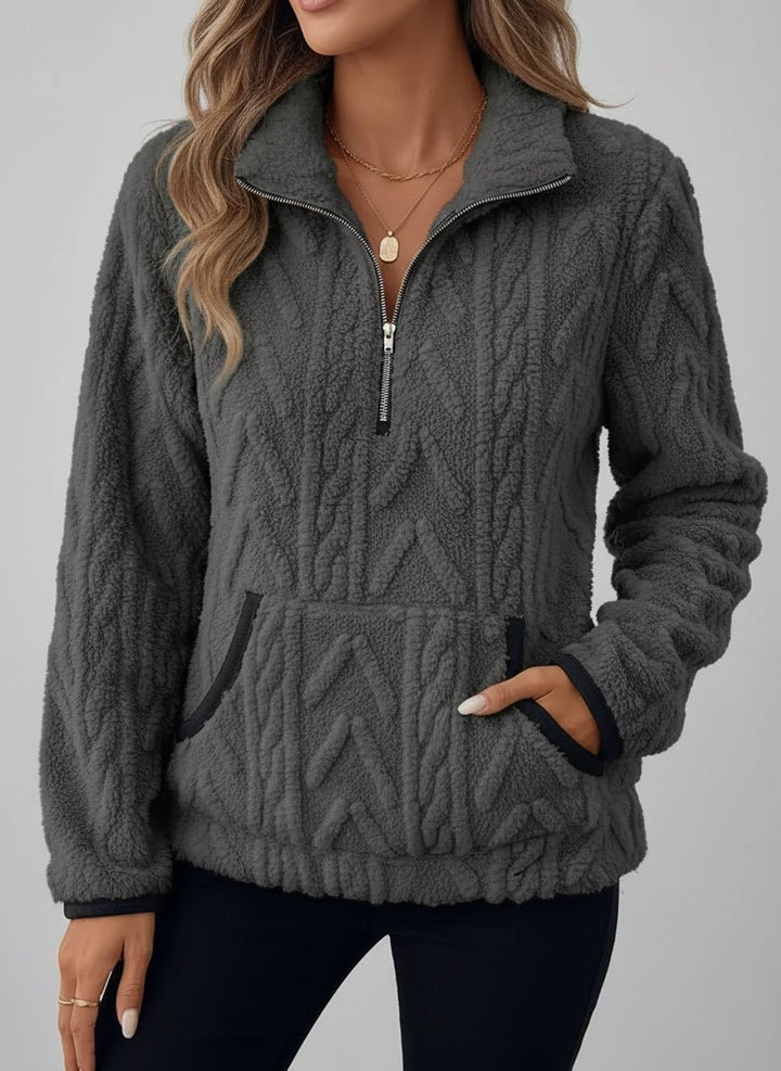 Cozy Fleece Half - Zip Pullover - Trendy Tops/Sweatshirts & Hoodies in Dark Gray for Women | The802Gypsy