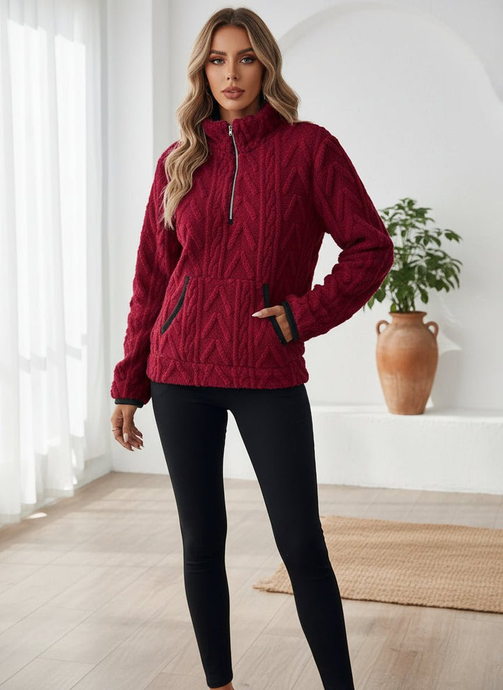 Cozy Fleece Half - Zip Pullover - Trendy Tops/Sweatshirts & Hoodies in Gray for Women | The802Gypsy