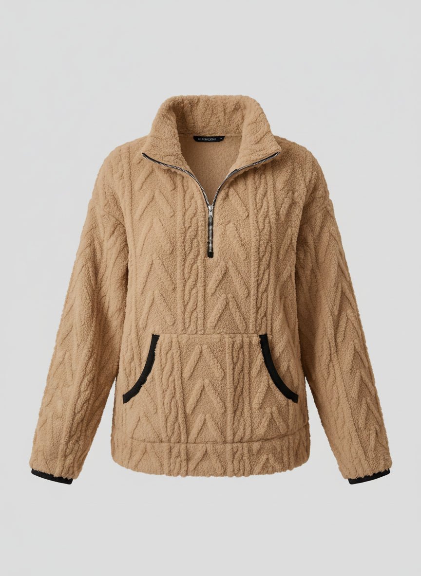 Cozy Fleece Half - Zip Pullover - Trendy Tops/Sweatshirts & Hoodies in Khaki for Women | The802Gypsy