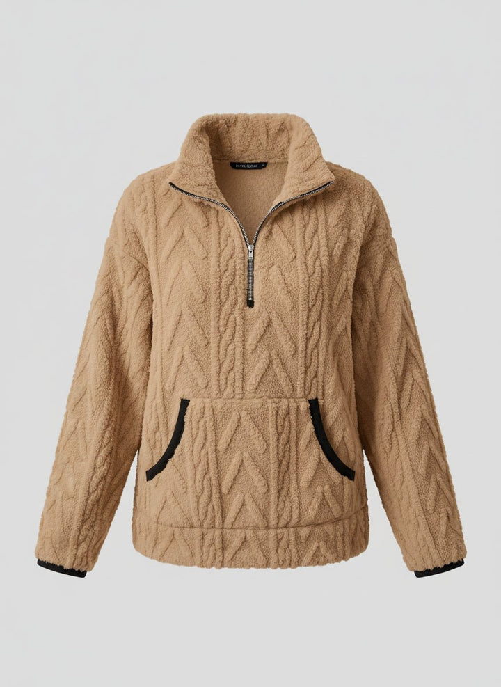 Cozy Fleece Half - Zip Pullover - Trendy Tops/Sweatshirts & Hoodies in Khaki for Women | The802Gypsy