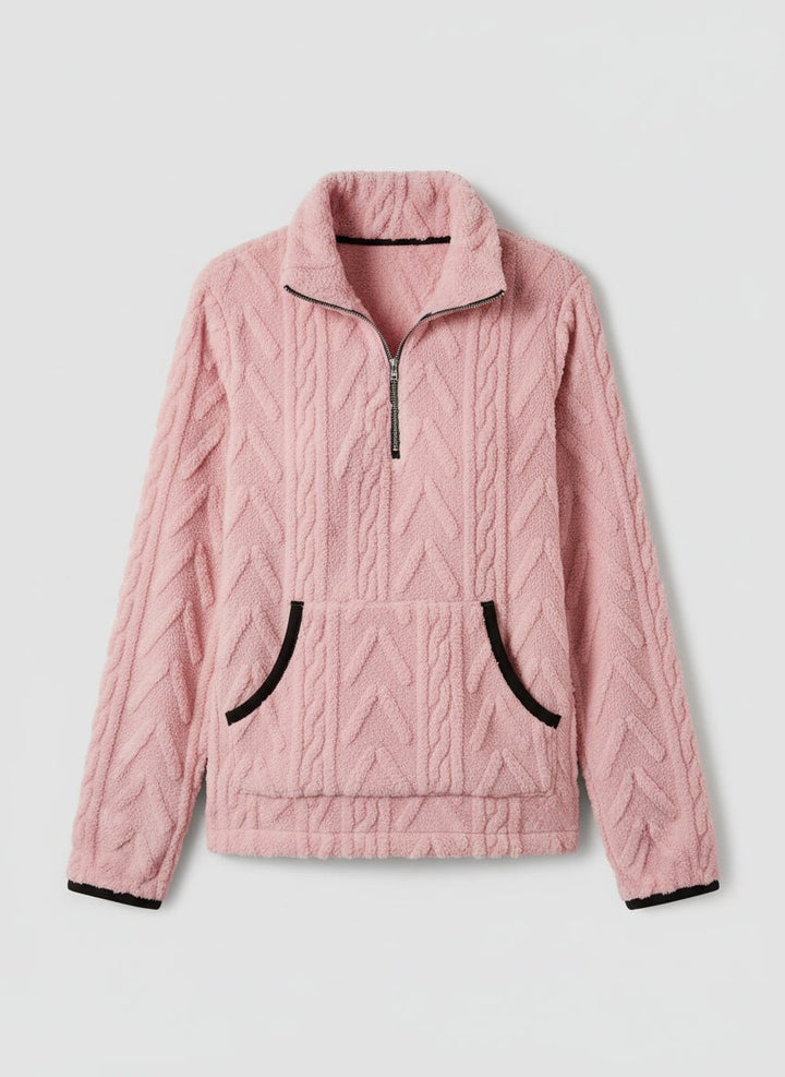 Cozy Fleece Half - Zip Pullover - Trendy Tops/Sweatshirts & Hoodies in Pink for Women | The802Gypsy