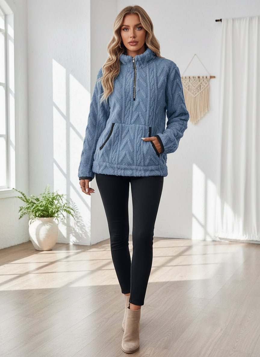 Cozy Fleece Half - Zip Pullover - Trendy Tops/Sweatshirts & Hoodies in Purple for Women | The802Gypsy